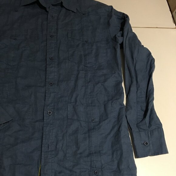 Cubavera Men's Small Blue Long Sleeve Button Shirt Linen Blend Tropical - Picture 4 of 7